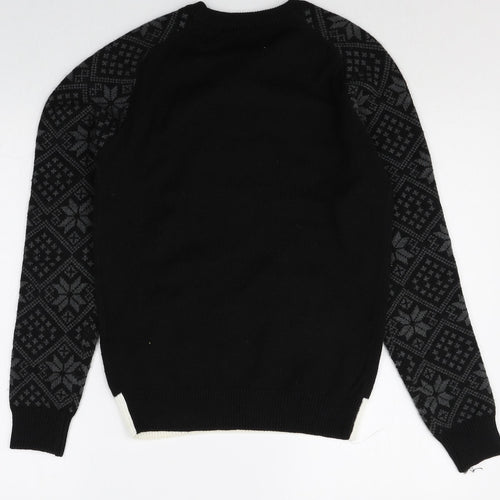 NEXT Mens Black Round Neck Geometric Acrylic Pullover Jumper Size XS Long Sleeve Pullover - Polar Bear