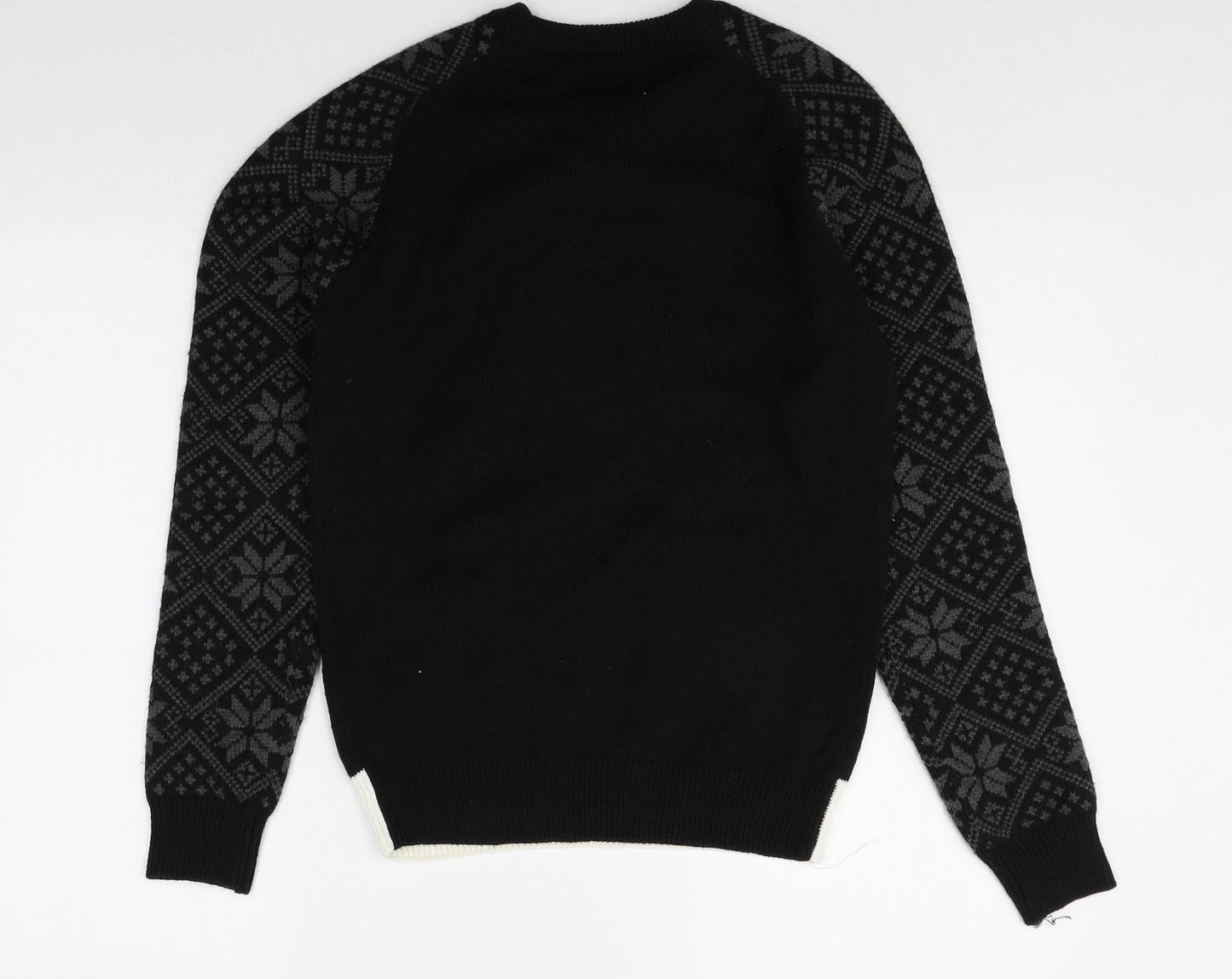 NEXT Mens Black Round Neck Geometric Acrylic Pullover Jumper Size XS Long Sleeve Pullover - Polar Bear