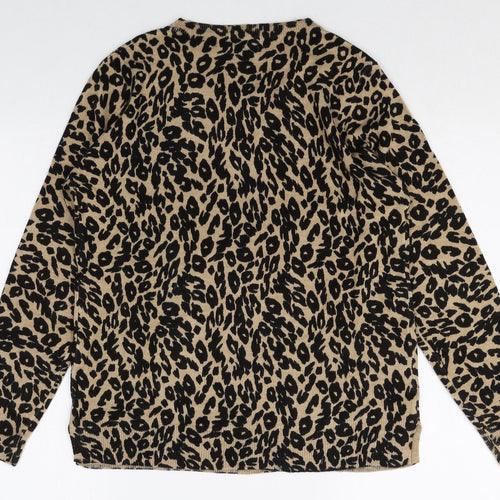 Marks and Spencer Womens Brown Round Neck Animal Print Acrylic Pullover Jumper Size 12 Pullover - Leopard Print
