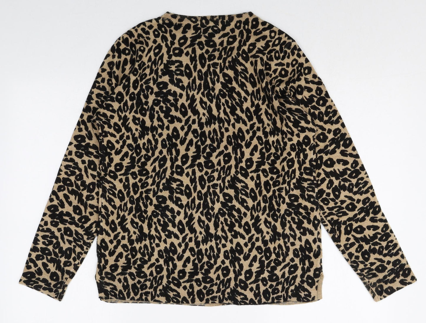Marks and Spencer Womens Brown Round Neck Animal Print Acrylic Pullover Jumper Size 12 Pullover - Leopard Print