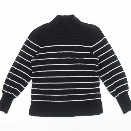 Marks and Spencer Womens Black High Neck Striped Viscose Pullover Jumper Size M Pullover