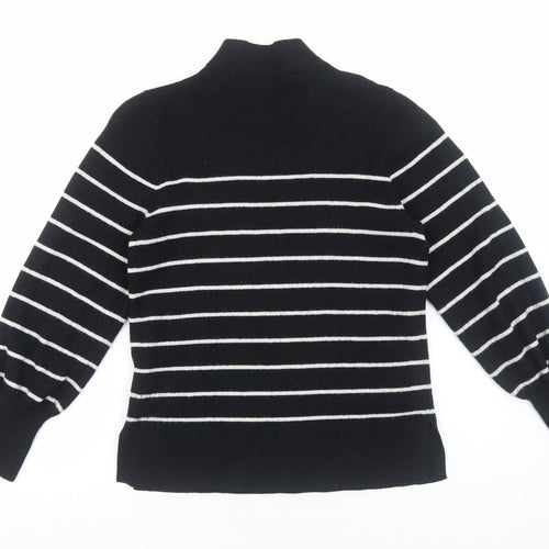 Marks and Spencer Womens Black High Neck Striped Viscose Pullover Jumper Size M Pullover