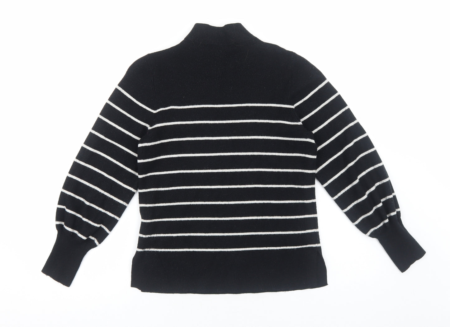 Marks and Spencer Womens Black High Neck Striped Viscose Pullover Jumper Size M Pullover