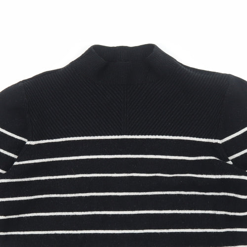 Marks and Spencer Womens Black High Neck Striped Viscose Pullover Jumper Size M Pullover