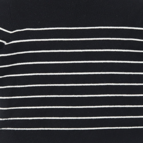 Marks and Spencer Womens Black High Neck Striped Viscose Pullover Jumper Size M Pullover