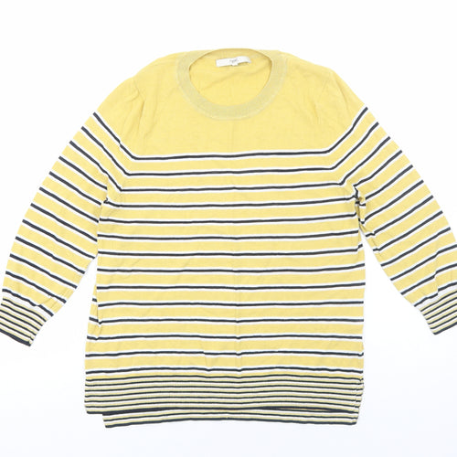 NEXT Womens Yellow Crew Neck Striped Cotton Pullover Jumper Size 14 Pullover