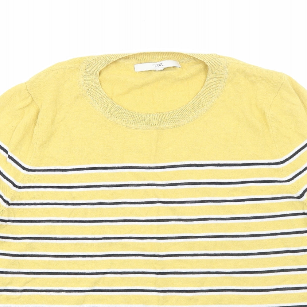 NEXT Womens Yellow Crew Neck Striped Cotton Pullover Jumper Size 14 Pullover