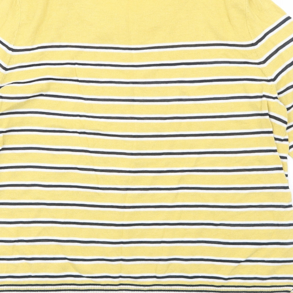 NEXT Womens Yellow Crew Neck Striped Cotton Pullover Jumper Size 14 Pullover