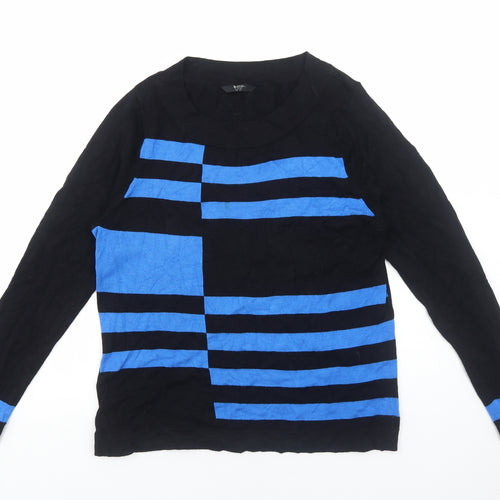 BHS Womens Black Round Neck Viscose Pullover Jumper Size 16 Pullover - Stripe