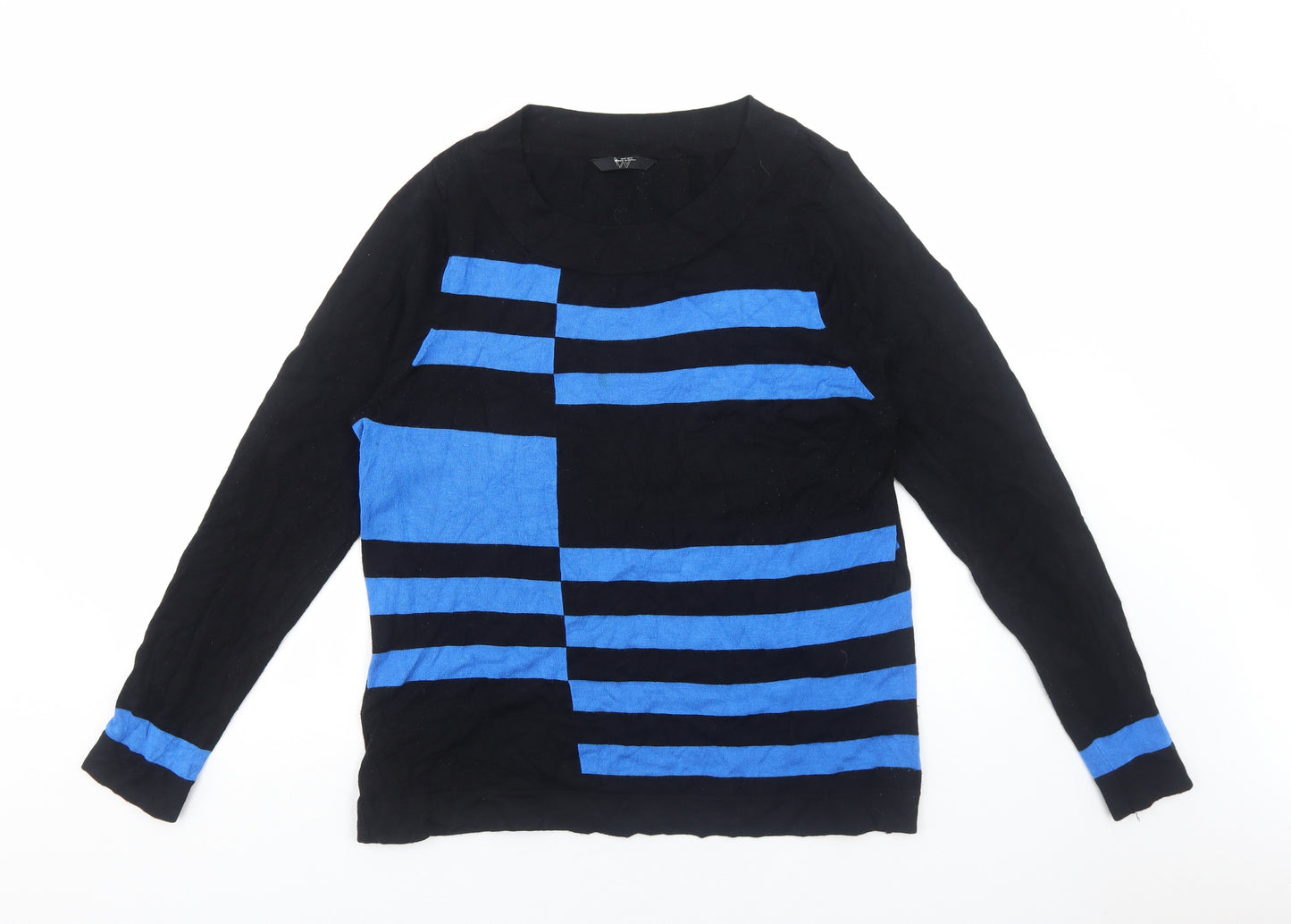 BHS Womens Black Round Neck Viscose Pullover Jumper Size 16 Pullover - Stripe