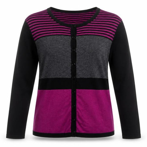 Precis Womens Purple Scoop Neck Striped Viscose Cardigan Jumper Size S - Colourblock