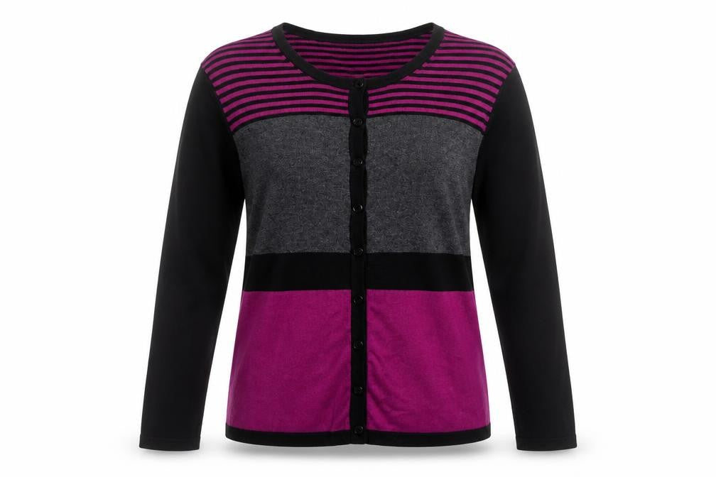 Precis Womens Purple Scoop Neck Striped Viscose Cardigan Jumper Size S - Colourblock