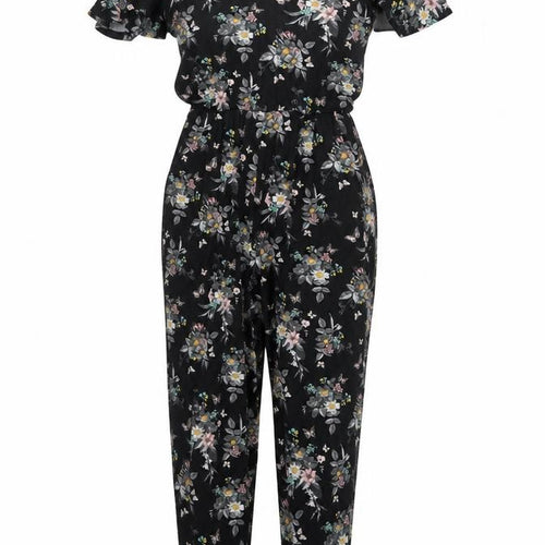Oasis Womens Black Floral Viscose Jumpsuit One-Piece Size XS Pullover - Cold Shoulder