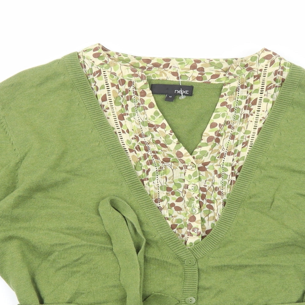 NEXT Womens Green V-Neck Cotton Cardigan Jumper Size 14 Pullover