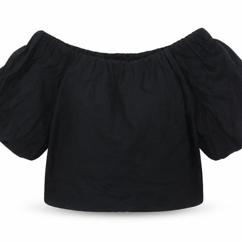 ASOS Womens Black Cotton Cropped Blouse Size 10 Off the Shoulder - Bardot