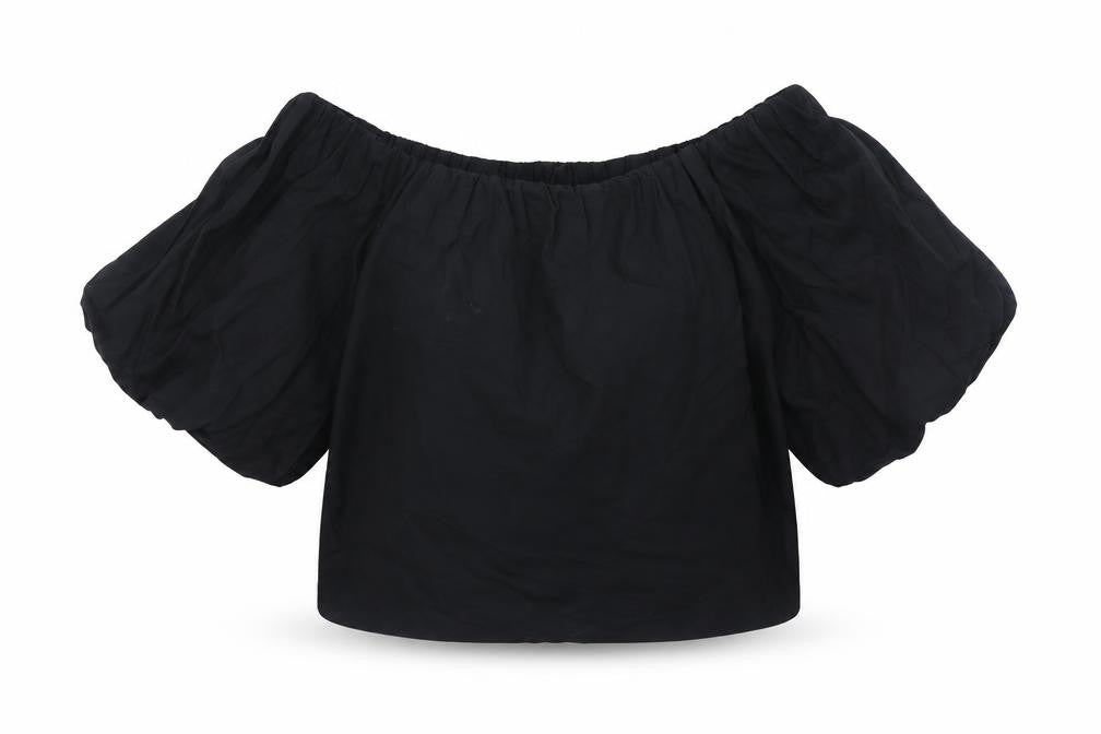 ASOS Womens Black Cotton Cropped Blouse Size 10 Off the Shoulder - Bardot