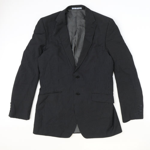 Burton Mens Black Striped Polyester Jacket Suit Jacket Size 40 Regular