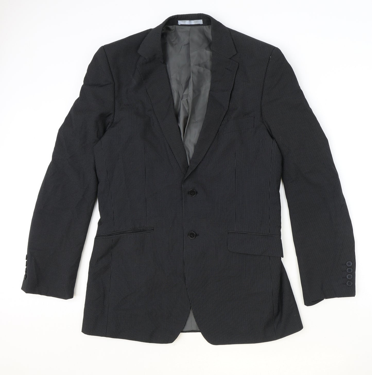 Burton Mens Black Striped Polyester Jacket Suit Jacket Size 40 Regular