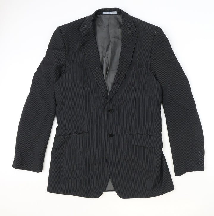 Burton Mens Black Striped Polyester Jacket Suit Jacket Size 40 Regular