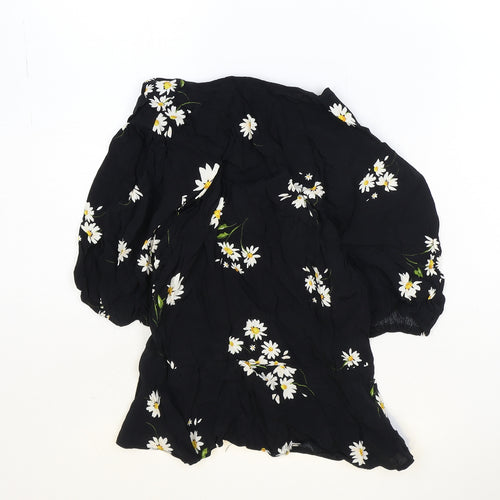 New Look Womens Black Floral Viscose Basic Blouse Size 8 V-Neck - Daisy