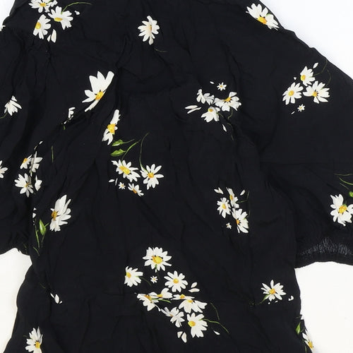 New Look Womens Black Floral Viscose Basic Blouse Size 8 V-Neck - Daisy