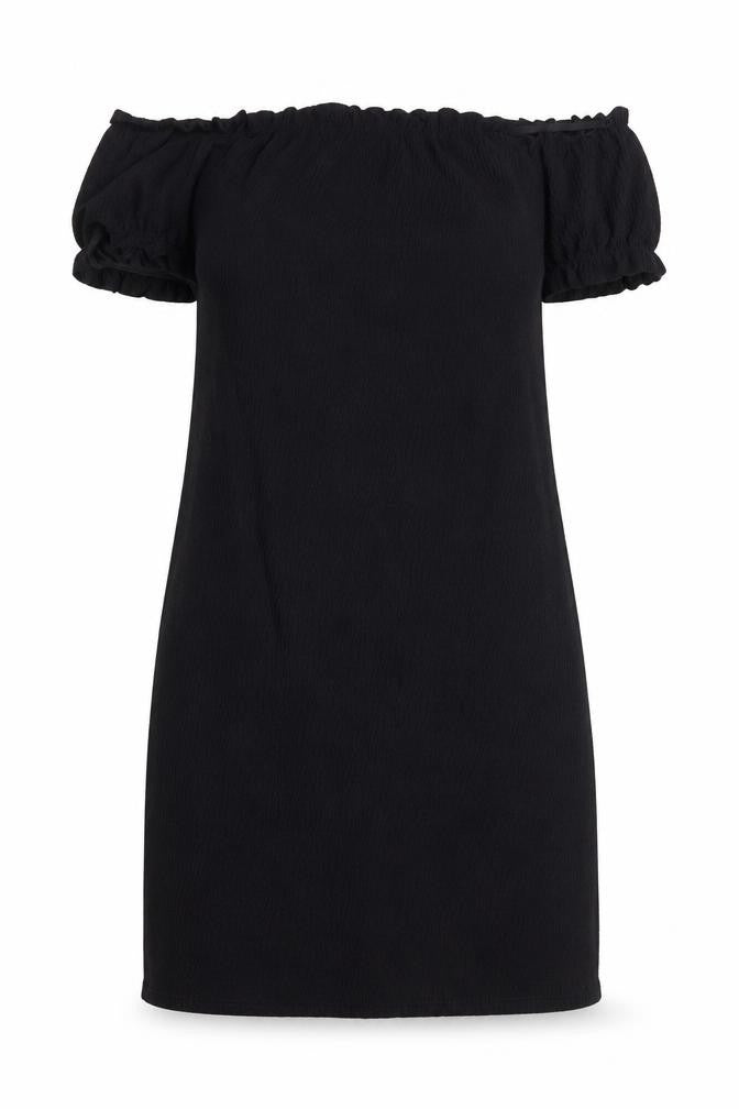 Front view of Missguided women’s black polyester a-line, size UK 10, off the shoulder pullover