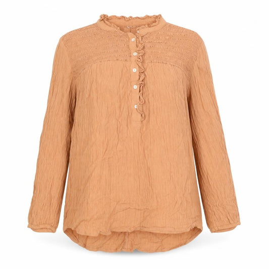 Front view of Next women’s pink viscose basic button-up, size UK 12, round neck