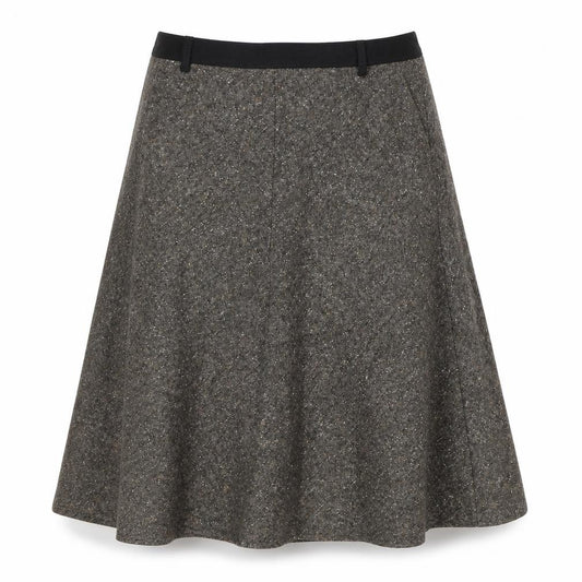 Front view of Gerry Weber women’s brown cotton swing skirt, size UK 12, zip