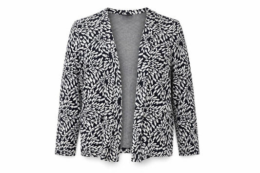 Front view of Marks & Spencer women’s blue floral polyester jacket blazer, size UK 12