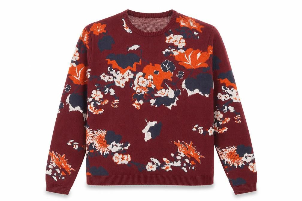 Front view of ASOS women’s red round neck floral cotton jumper, size L