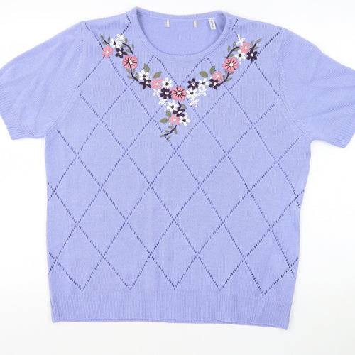 Anthology Womens Purple Crew Neck Argyle/Diamond Acrylic Pullover Jumper Size 16 Pullover