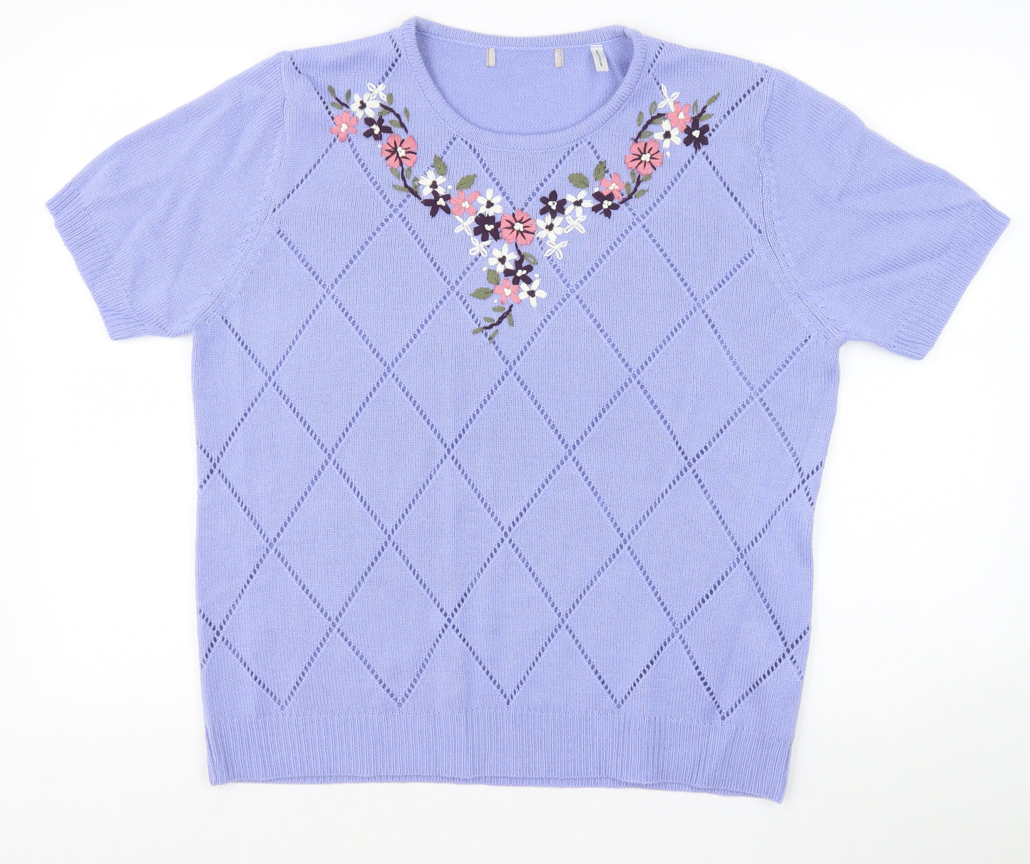 Anthology Womens Purple Crew Neck Argyle/Diamond Acrylic Pullover Jumper Size 16 Pullover