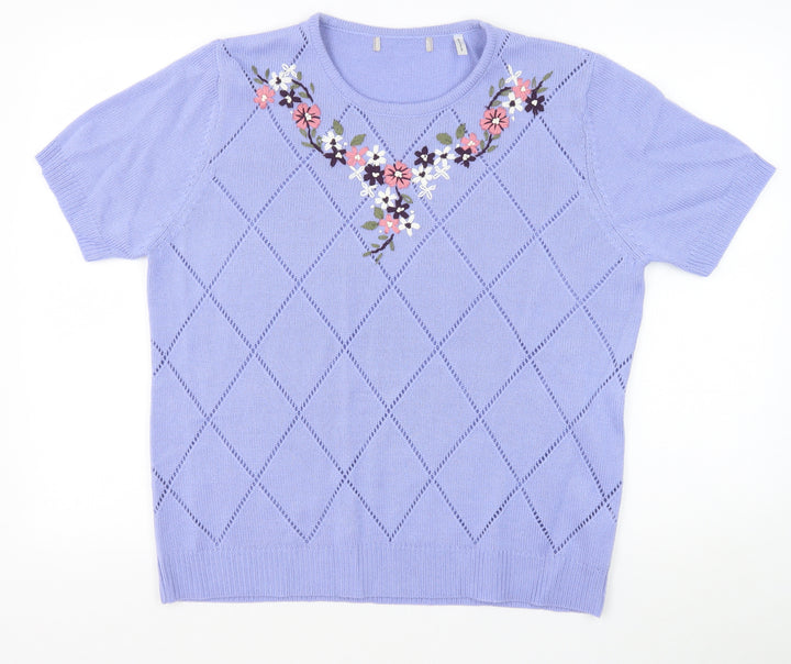 Anthology Womens Purple Crew Neck Argyle/Diamond Acrylic Pullover Jumper Size 16 Pullover
