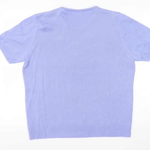 Anthology Womens Purple Crew Neck Argyle/Diamond Acrylic Pullover Jumper Size 16 Pullover