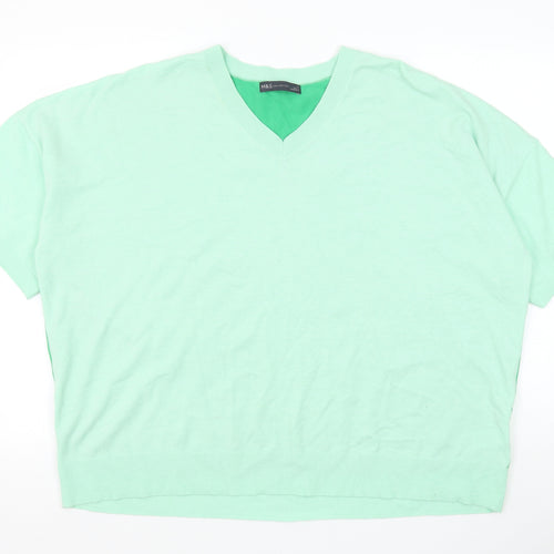 Marks and Spencer Womens Green V-Neck Viscose Pullover Jumper Size 22 Pullover