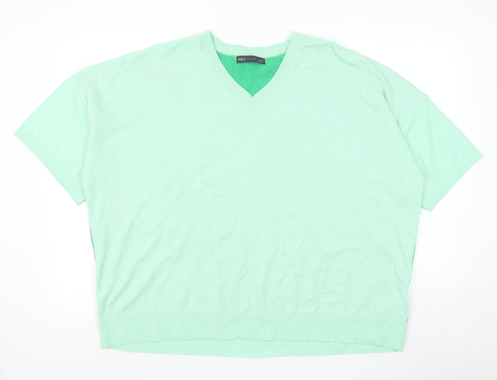 Marks and Spencer Womens Green V-Neck Viscose Pullover Jumper Size 22 Pullover