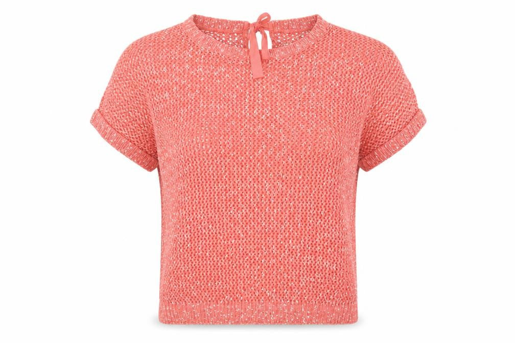 Front view of ESMARA women’s pink boat neck polyester jumper, size M, tie