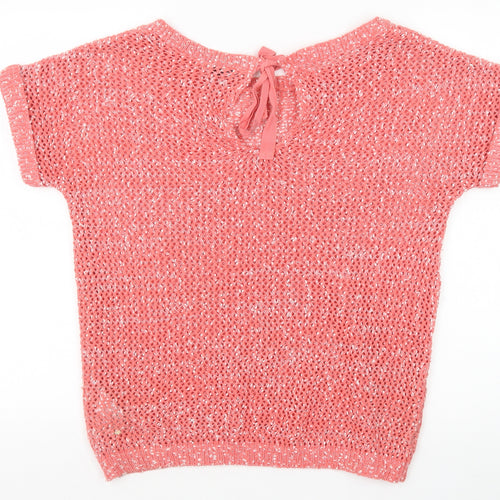 ESMARA Womens Pink Boat Neck Polyester Pullover Jumper Size M Tie