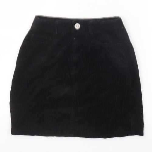 New Look Womens Black Cotton A-Line Skirt Size 8 Zip