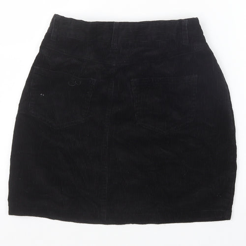 New Look Womens Black Cotton A-Line Skirt Size 8 Zip
