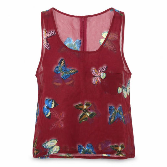 Front view of Cameo Rose women’s red geometric polyester basic tank, size UK 12, round neck - butterfly print