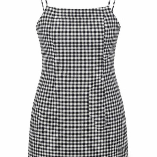 Preworn Womens Black Gingham Polyester Tank Dress Size S Round Neck Zip
