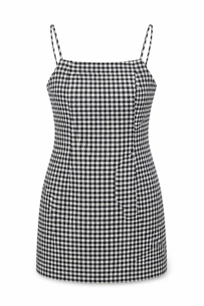 Preworn Womens Black Gingham Polyester Tank Dress Size S Round Neck Zip