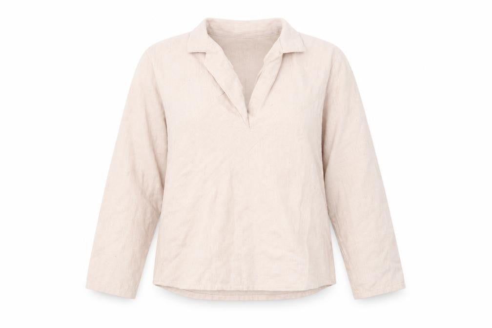 Front view of Eider women’s pink v-neck cotton jumper, size M