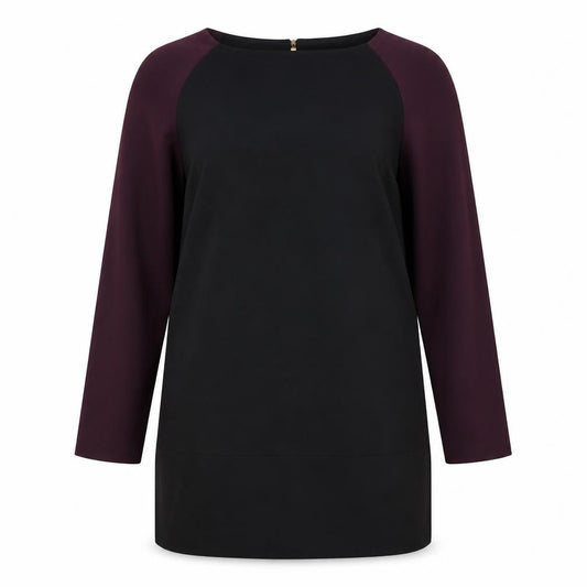 Front view of Zara women’s black colourblock polyester a-line, size M, round neck zip
