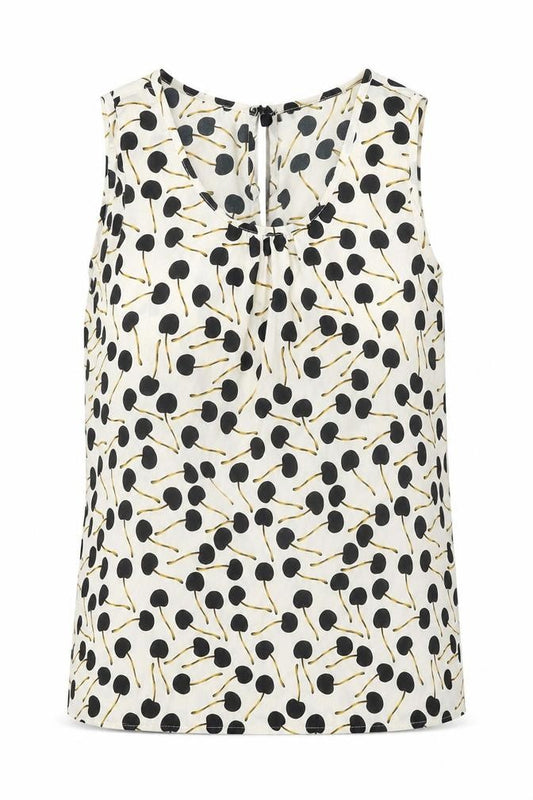 Front view of VILA women’s white geometric polyester basic tank, size S, scoop neck - cherry