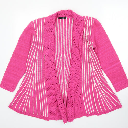 Glipse Womens Pink V-Neck Striped Acrylic Cardigan Jumper Size M Pullover