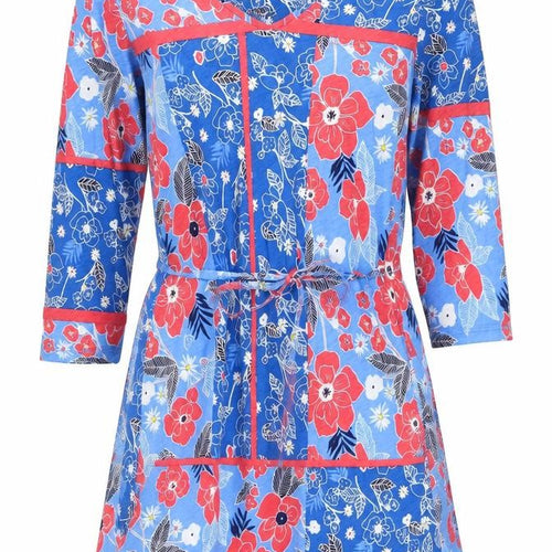 Preworn Womens Blue Floral Cotton A-Line Size 12 V-Neck Pullover