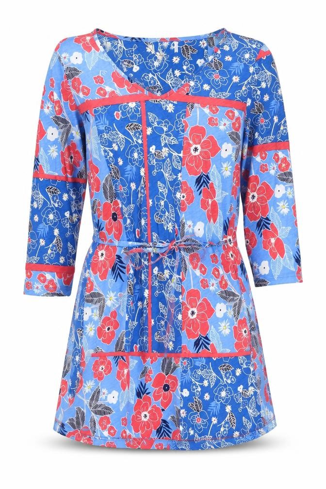Preworn Womens Blue Floral Cotton A-Line Size 12 V-Neck Pullover