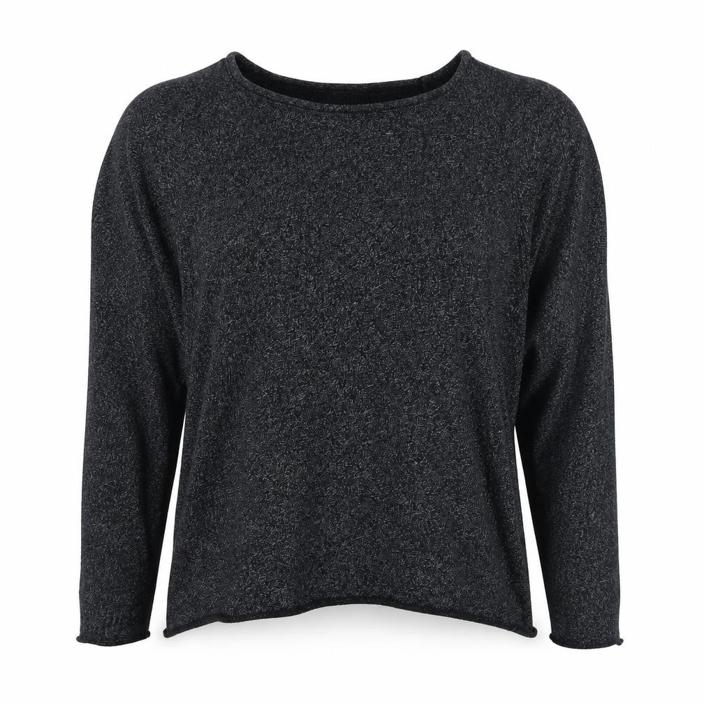 Front view of Topshop women’s black scoop neck polyester jumper, size UK 12